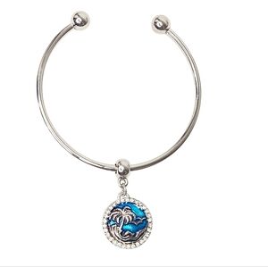 Silver Ball Opening Cuff Bangle Bracelet with Palm Tree Waves Snap Charm